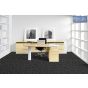 T84 Ebony office mockup.  T84 Ebony carpet tiles are produced from 100% polypropylene with a needlefelt velour finish. The T84 carpet tile range achieves a heavy duty commercial, class 33 standard rating making them suitable for commercial floor covering 