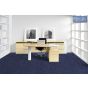 Carpet Tile Solutions T82 Steel Blue Office Mockup.   T82 Steel Blue is a 100% polypropylene needlefelt fine rib cord carpet tile. Achieving a class 32 rating, the T82 range of carpet tiles are ideal for commercial and domestic floor covering. T82 Steel B