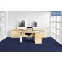 T82 Steel Blue Office Setting.   T82 Steel Blue is a 100% polypropylene needlefelt fine rib cord carpet tile. Achieving a class 32 rating, the T82 range of carpet tiles are ideal for commercial and domestic floor covering. 