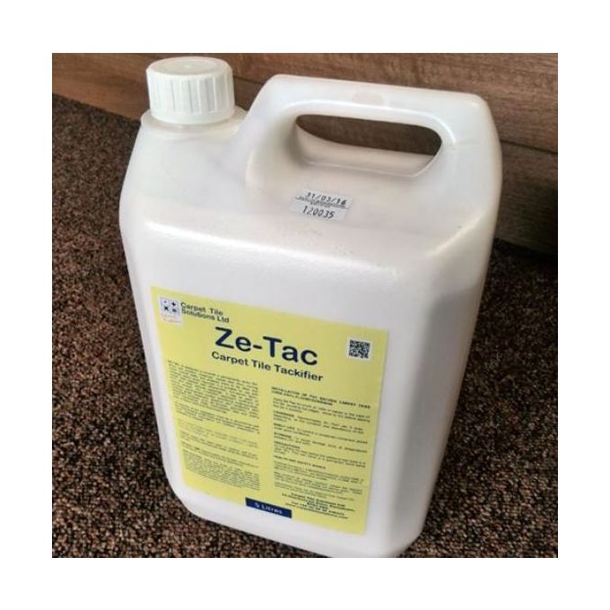 Ze-Tac Carpet Tile Tackifier (5L) is formulated to provide a permanently tacky film for the removable fixing of "loose lay" carpet tiles. This enables the tiles to be easily lifted and replaced when required. The adhesive is non staining, resistant to pla